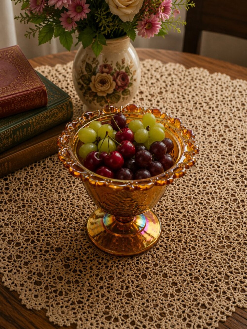 Vintage Idiana Carnival Glass Compote Bowl